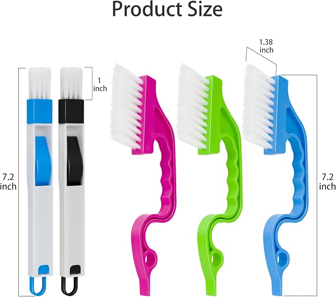Window Track & Gap Cleaning Brush Set, 5 Pack Crevice and Groove Cleaner - Image 2