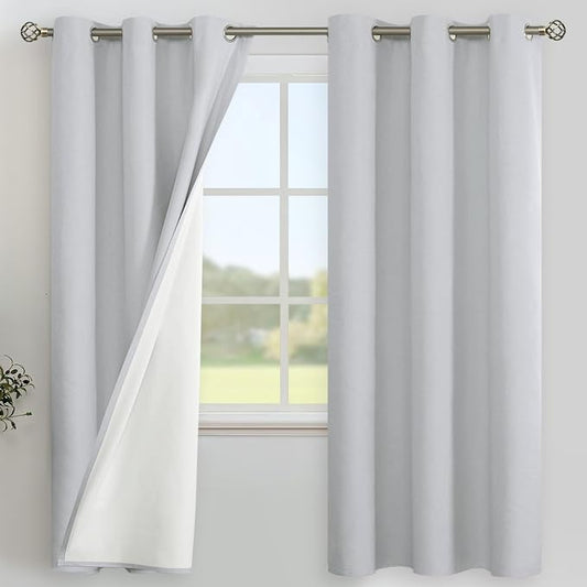 YoungsTex Light Grey Linen 100% Blackout Curtains 72 Inch Length by YoungsTex