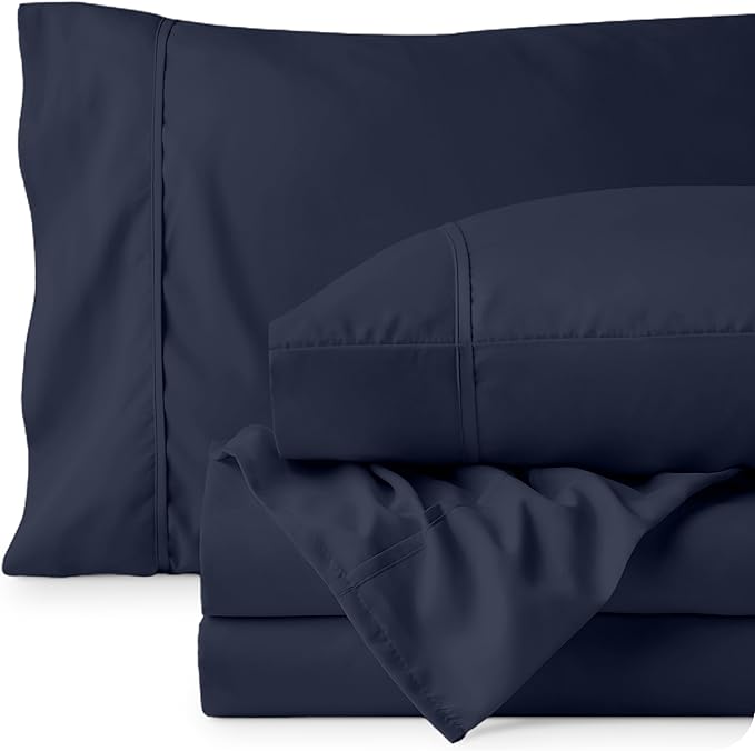 Bare Home California King Sheet Set - 1800 Ultra-Soft Microfiber Cal King Bed Sheets - Double Brushed - Deep Pockets - Easy Fit - 4 Piece Set - Bed Sheets (California King, Midnight Blue)