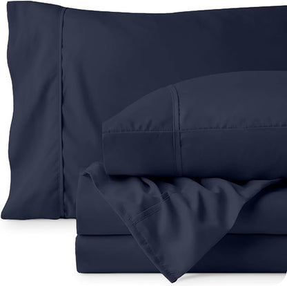 Bare Home California King Sheet Set - 1800 Ultra-Soft Microfiber Cal King Bed Sheets - Double Brushed - Deep Pockets - Easy Fit - 4 Piece Set - Bed Sheets (California King, Midnight Blue)