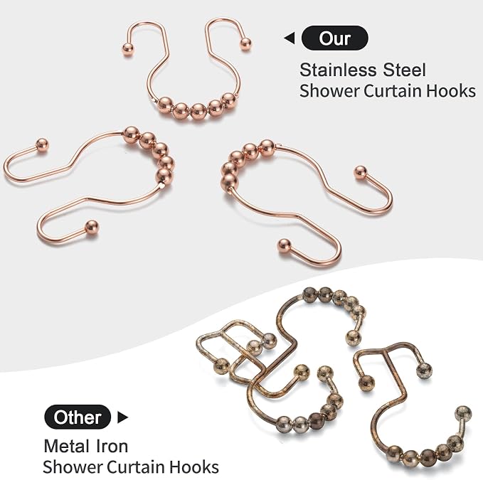 Goowin Shower Curtain Hooks, Stainless Steel Shower Curtain Hangers, Double - Image 2