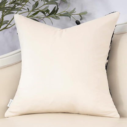 Yangest Chenille Floral Pillow Cover 18 x18 Inches, Neutral Jacquard Square Throw Pillow Cover Soft Decorative Nature Accent Couch Pillow Cover for Living Room Bedroom, Beige