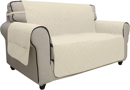 Easy-Going Sofa Slipcover Loveseat Cover Waterproof Couch Cover Washable Sofa Cover for 2 Cushion Couch Non-Slip Fabric Furniture Protector with Pocket for Pets Kids Dog Cat (Loveseat, Ivory)
