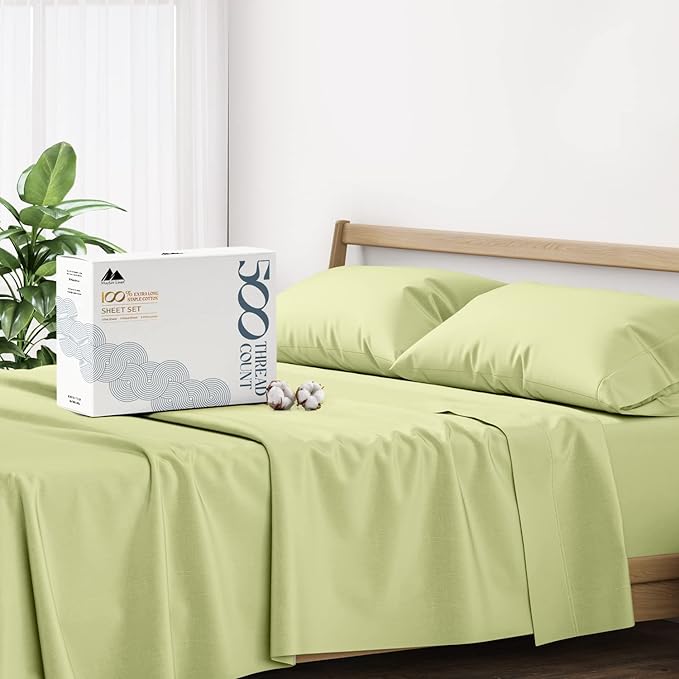 Mayfair Linen 500 Thread Count Split King Sheets Sets for Adjustable Bed - 5 PC Split King Size Bed Sheet Set Cotton (Sage Green), Soft, Cooling, Sateen 16" Deep Pocket Bedsheet (Fits 18" Mattress)