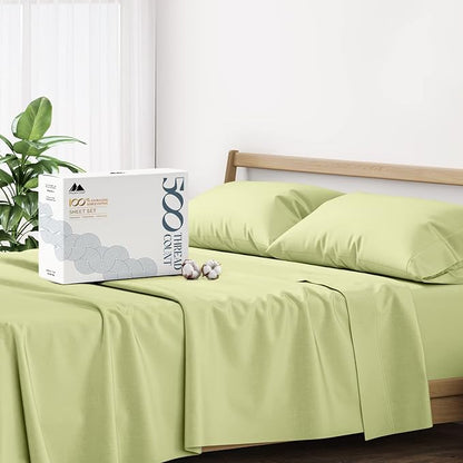 Mayfair Linen 500 Thread Count Split King Sheets Sets for Adjustable Bed - 5 PC Split King Size Bed Sheet Set Cotton (Sage Green), Soft, Cooling, Sateen 16" Deep Pocket Bedsheet (Fits 18" Mattress)
