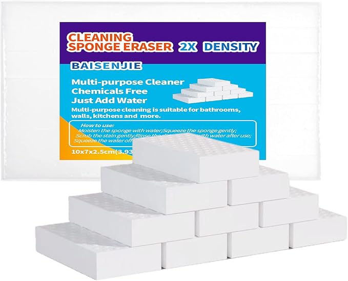Magic Sponges Eraser, 10 Pack Melamine Sponge in Bulk, 2X Density, Long Lasting by BAISENJIE