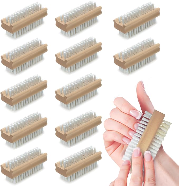 LOLA Classic Hand & Nail Wood Brush, 12 Pack, Heavy Duty 2 Sided Soft & Stiff by LolaProducts