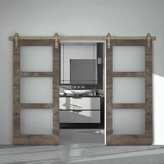 16FT Classic Brass Sliding Barn Door Hardware Kit - Image 2