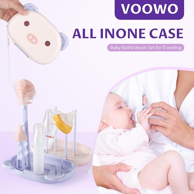 VOOWO Baby Bottle Brush & Drying Rack, Portable Travel Kit - Image 5