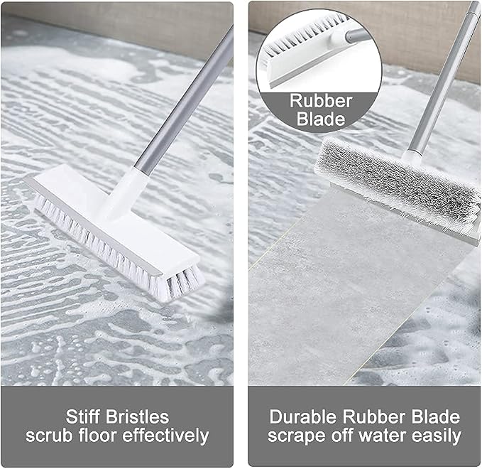 Floor Scrub Brush with Long Handle 54''- Stiff Bristle 2 in 1 Shower Scrubber - Image 2