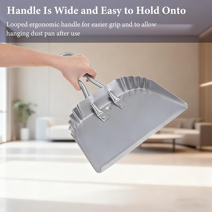 2pcs Metal Dustpan and Brush Set, 12In Extra Large Handheld Dust Pan and Wood - Image 5