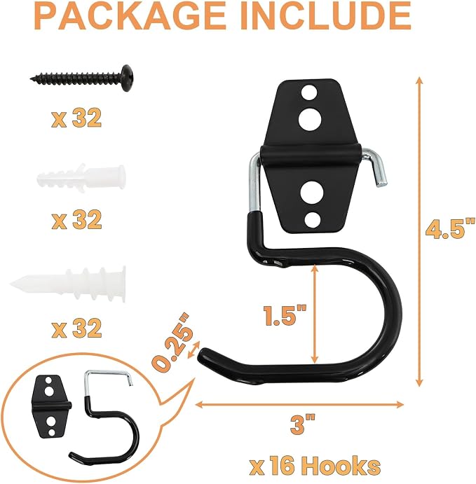 16 Pack Metal Broom Hooks, Heavy Duty Garage Holder Wall Mount, S Type - Image 2