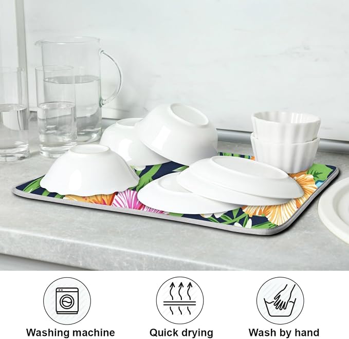 Tarity Colorful Tropical Flowers Dish Drying Mat - Image 7