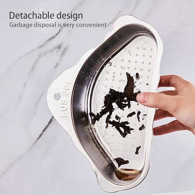 Triangle Sink Drainer Basket, Stainless Steel Triangular Sink Drain Shelf - Image 9