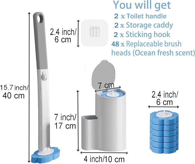 2 Pack Disposable Toilet Brush and Holder Set, Extended Handle - Image 4