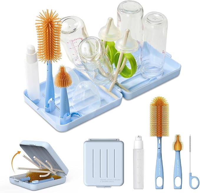 Travel Bottle Brush with Portable Bottle Drying Rack, Baby Bottle Brush by VOGOGE