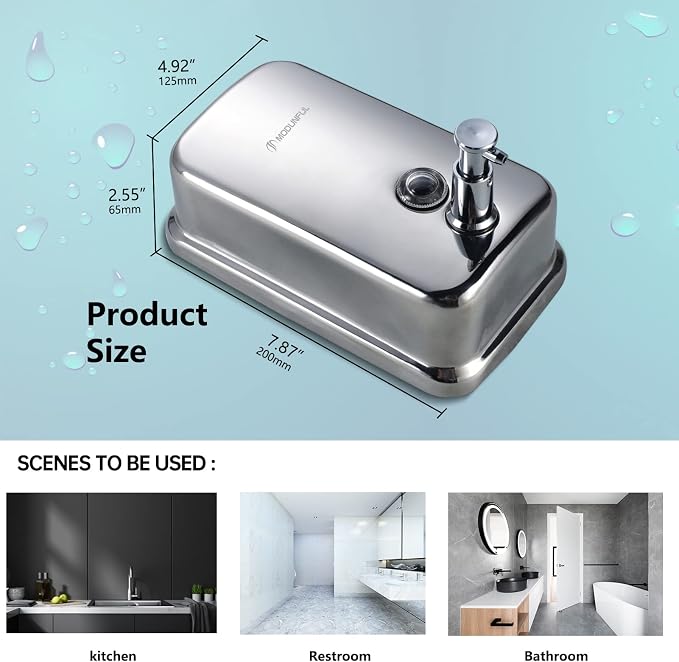 Stainless Steel Soap Dispenser for Home – 16.9oz Wall Mount, Anti-Leak Pump - Image 3