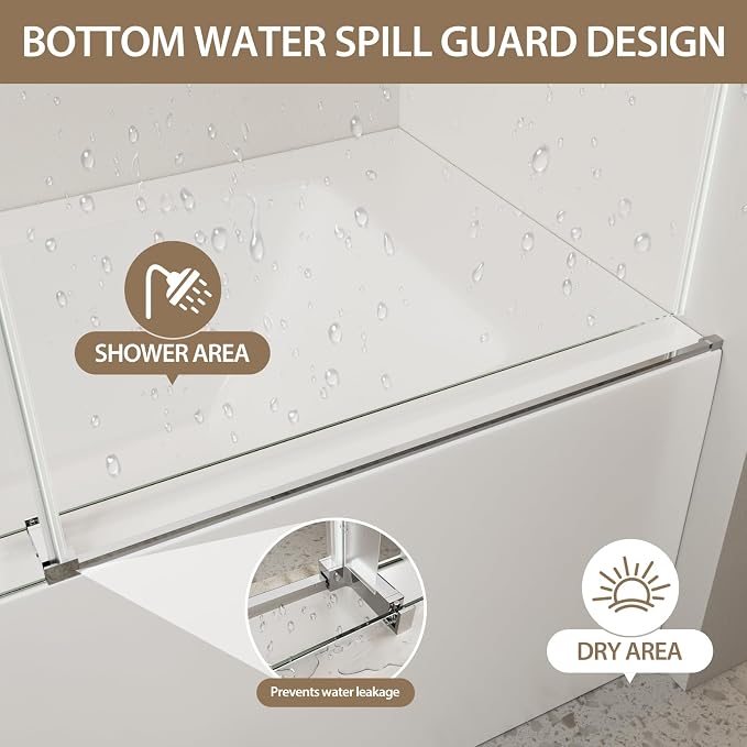 Frameless Bathtub Shower Doors 56-60" W x 60" H, 5/16" Tempered Glass Sliding - Image 4