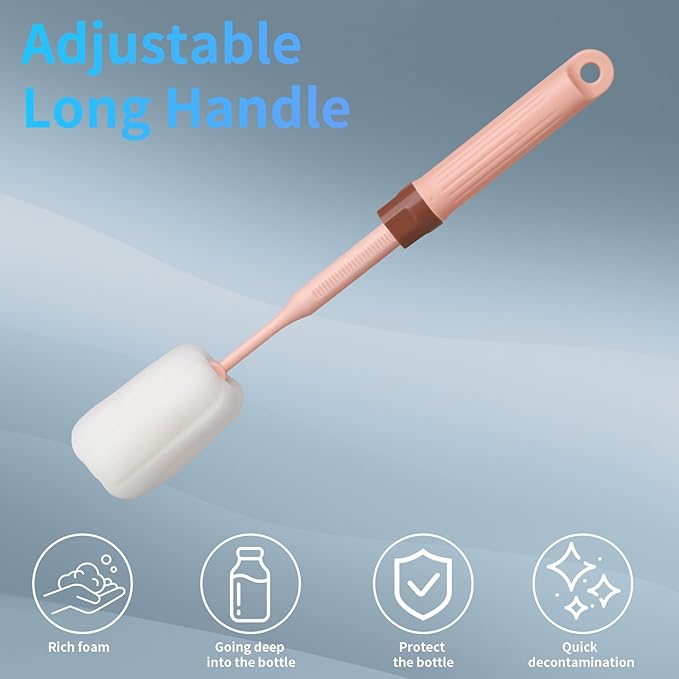 Sponge Bottle Brushes Adjustable Long Handle Up to 12.9” High Density Foam - Image 2