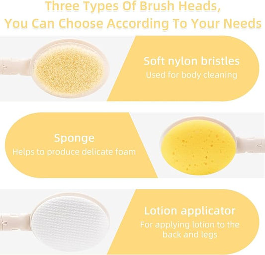 LFJ 19" Long Handle Shower Sponge Brush Set, 3 in 1 Body Brush, Bath Sponge and - Image 2