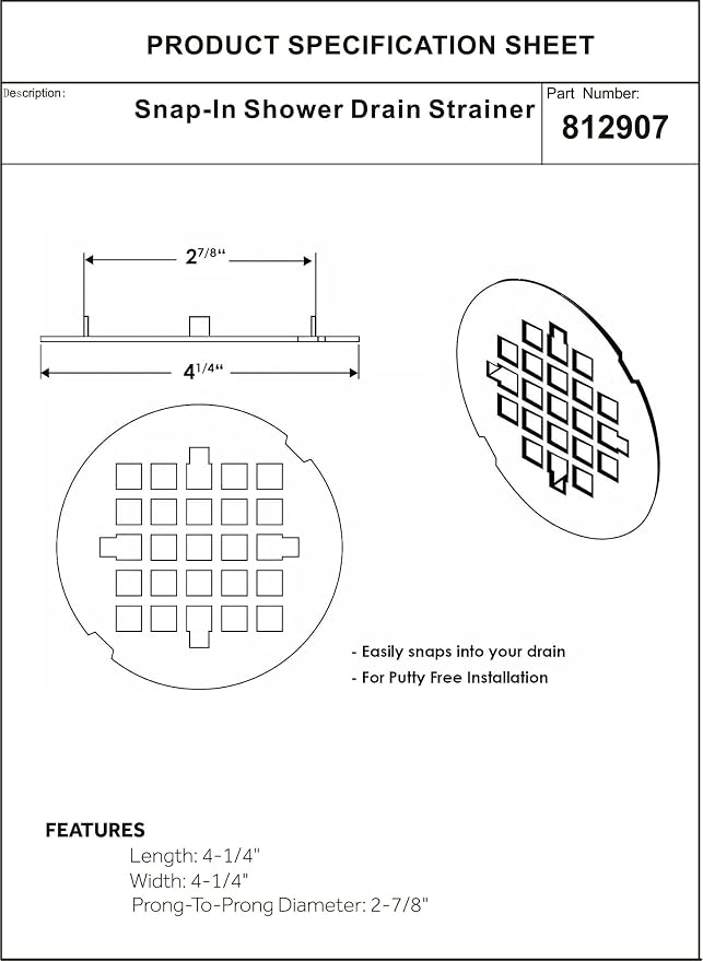 Artiwell 4-1/4” OD Snap-in Shower Drain Cover, Round Shower Drain Strainer Grid - Image 7