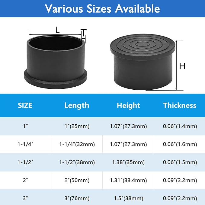 4 Pcs 1-1/2" Round Rubber Chair Leg Caps, PVC Table Leg Covers, Flexible & - Image 8