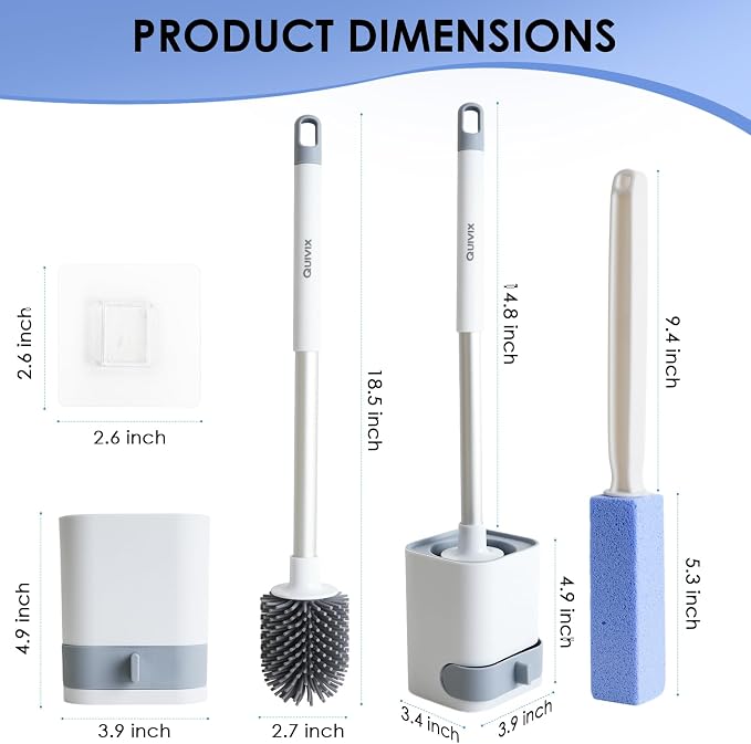 Toilet Cleaner Brush, Silicone Toilet Brush+Pumice Stone - Image 2