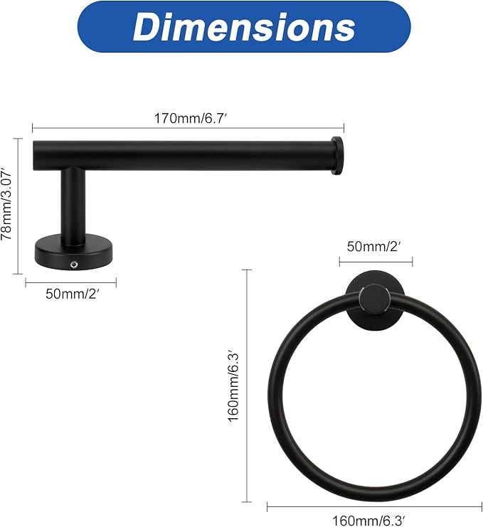 NearMoon 2 Pieces Bathroom Hardware Accessories, Towel Ring and Toilet Paper - Image 5