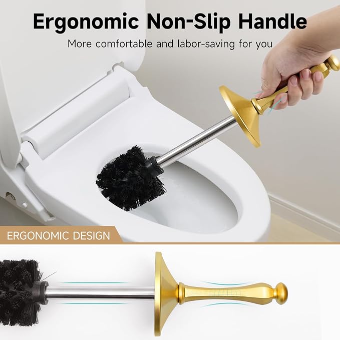 Brass Toilet Brush and Holder，Extra Long Handled Gold Toilet Brush - Image 3