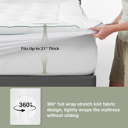 Novilla Full Mattress Topper, Extra Thick Pillow Top Mattress Pad with Down Alternative, Breathable Mattress Cover with for 8-21", Machine Washable Fitted Mattress Protector – Green-White