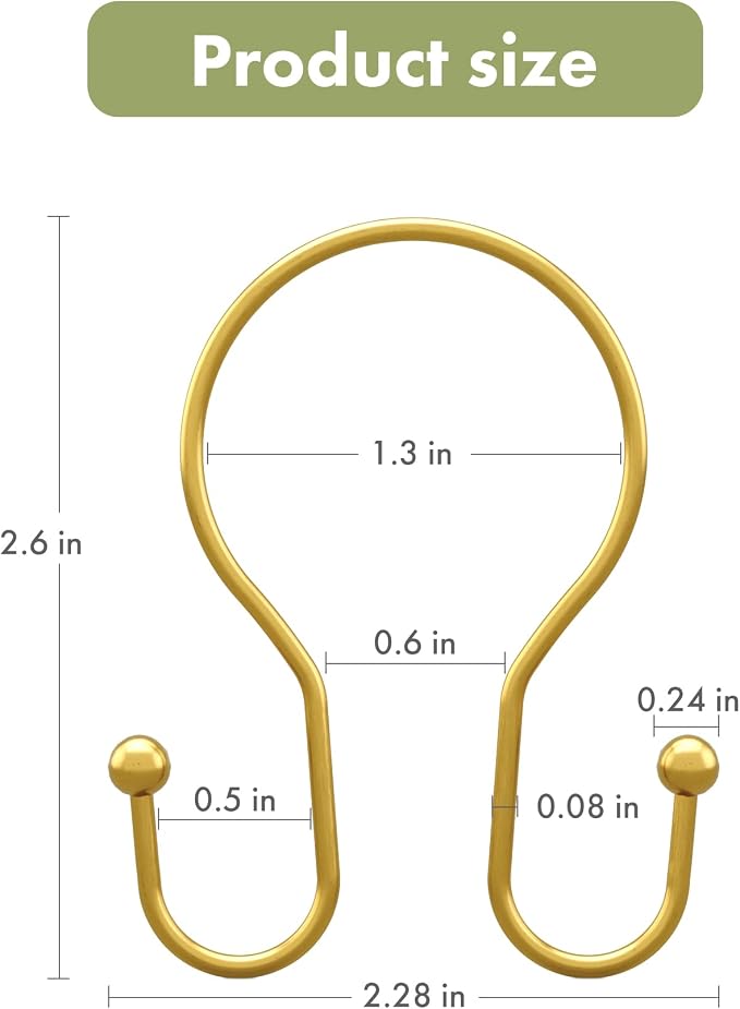 AmazerBath Shower Curtain Hooks, Dark Gold Shower Curtain Rings, Simple Double - Image 5
