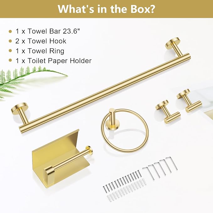 TQKAG 5 Piece Bathroom Towel Bar Holder Sets Brushed Gold Bathroom Hardware Set - Image 8