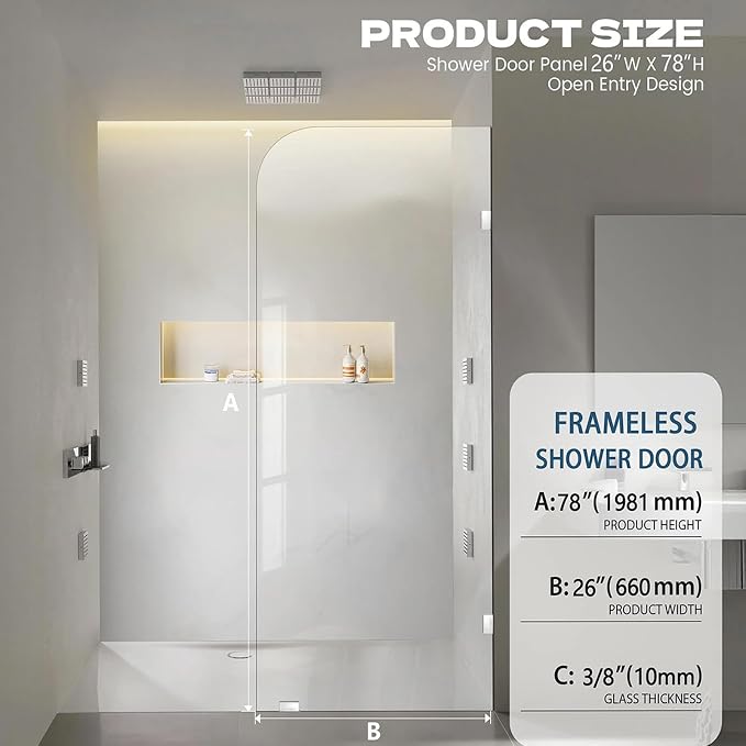 Frameless Shower Door, 3/8" Glass Shower Doors - Image 2