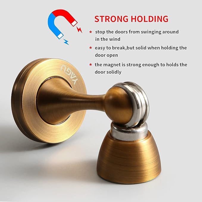 YAGU Magnetic Door Stoppers 2 Pack, Zinc Alloy Antique Brass Door Stops Magnet - Image 3