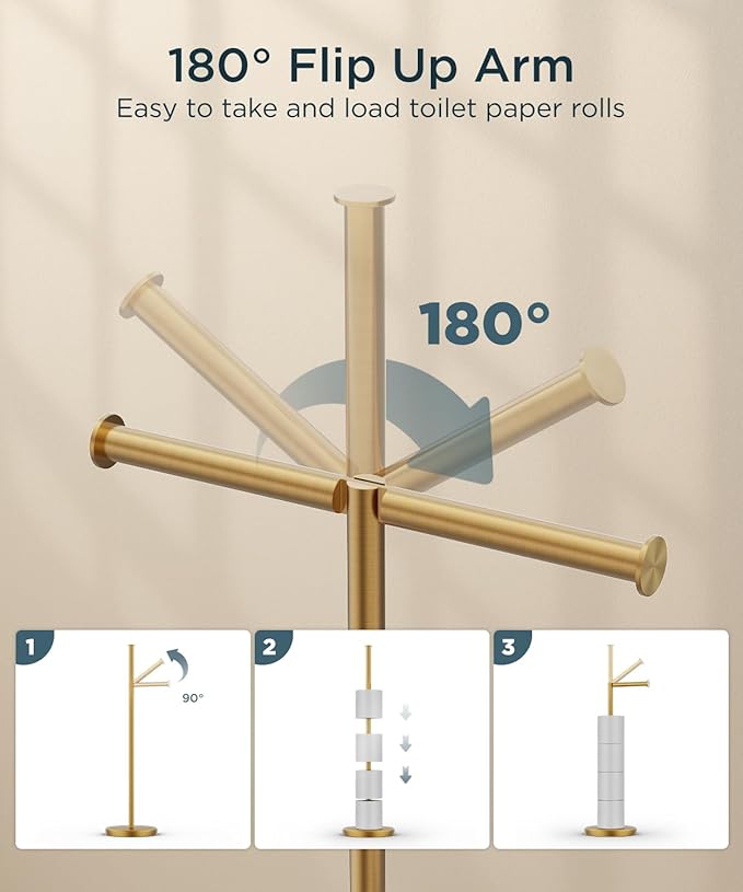 FORIOUS Toilet Paper Holder Stand, Modern Freestanding Tissue Roll Holder - Image 3