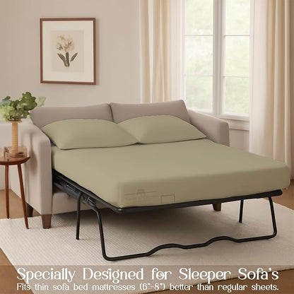 Sleeper Sofa 4 Piece Bed Sheet Set Premium Quality 100% Cotton 500 Thread Count, Smooth & Super Soft Sateen Weave, Extra Soft Bed Sheets, Wrinkle Free, 6 Inch Deep Pocket (Full, Beige)