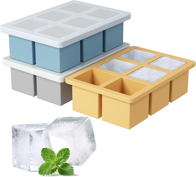 Large Silicone Ice Cube Tray 3Pack, SAWNZC Big Square Ice Cube Molds by SAWNZC