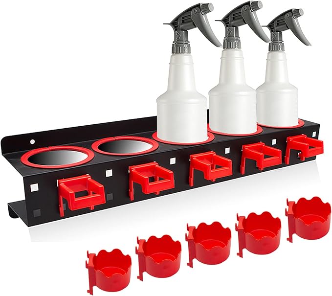 Spray Bottle Storage Rack with Extra Abrasive Holder, Wall Mount Hanging Rail by DWSFADA