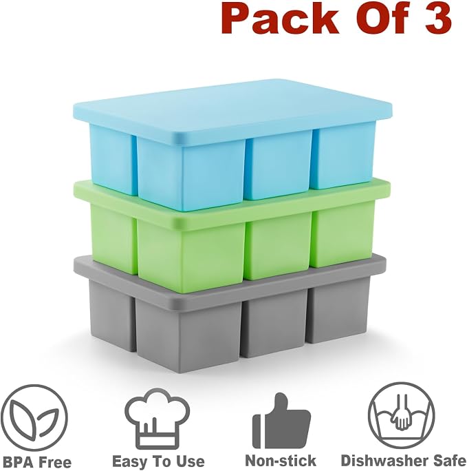 Nax Caki Ice Cube Trays 3 Pack, Large Size Silicone Ice Cube Molds - Image 4