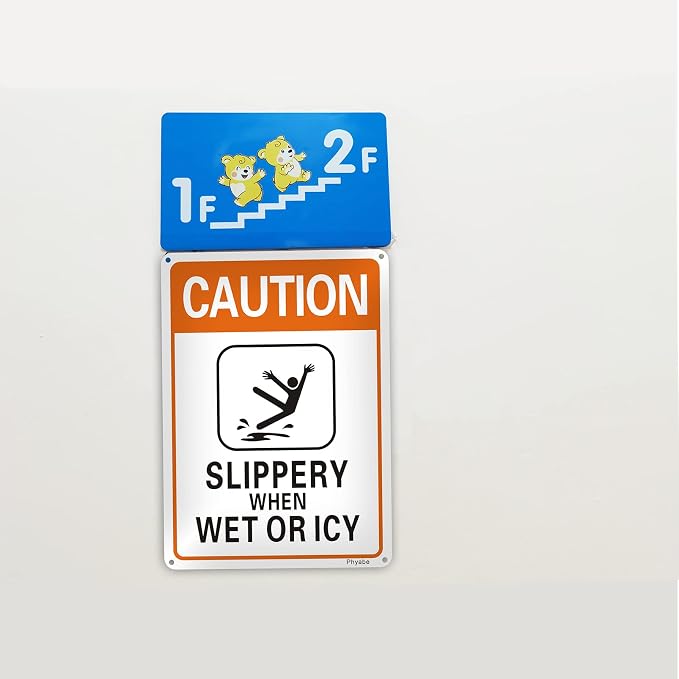 2 Pack Caution Slippery When Wet or Icy Sign, 7” x 10” Metal Rust Free Aluminum - Image 6