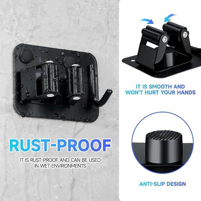 2-Pack Broom Holder with Heavy Duty Hooks, Upgraded Stainless Steel Mop Hanger. - Image 4