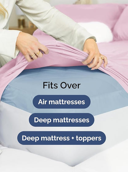 Extra Deep Queen Fitted Sheet - Hotel Luxury Single Fitted Sheet Only - Easily Fits 18 inch to 24 inch Mattress - Ultra Soft, Wrinkle & Fade Free w/Extra Deep Pocket - Breathable & Comfy - Light Pink