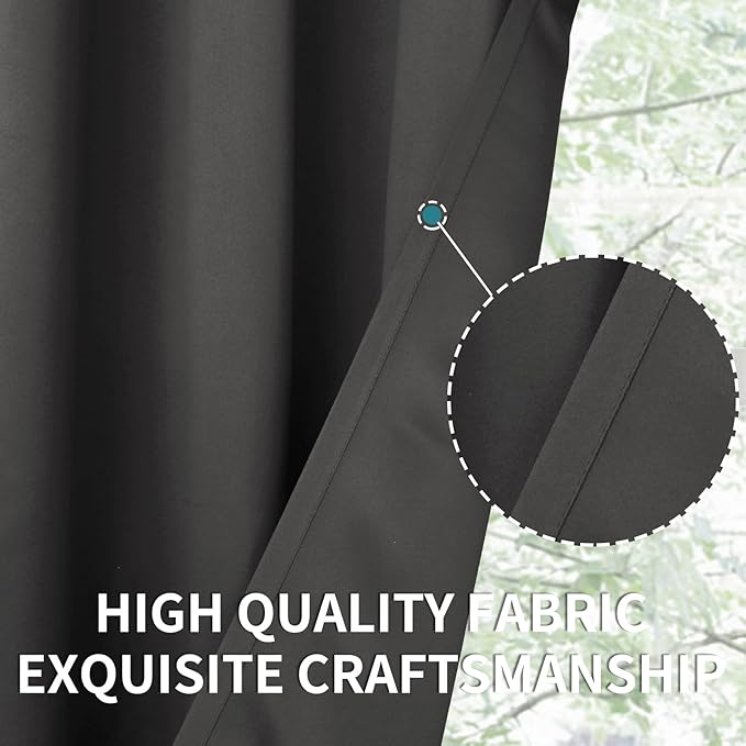 BGment Pocket Bedroom Curtains 63 Inch Long Dark Grey, Room Darkening Thermal - Image 5