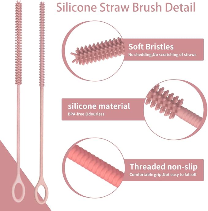 4PCS Silicone Straw Cleaner Brush, Reusable Straw Brush Extra Long - Image 3