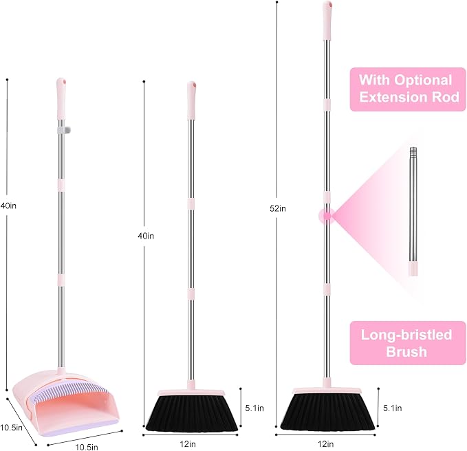 Broom with Dustpan Combo Set, 52-in Adjustable Handles Broom and Dustpan Set - Image 2