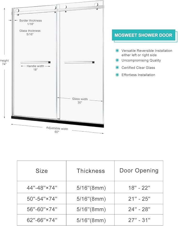 Milano Double Sliding Shower Door, 56-60" W x 74" H Framed Shower Door 5/16" - Image 2