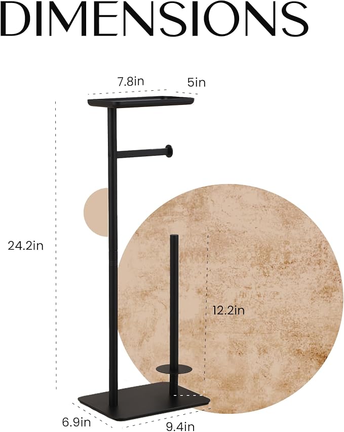 Day Moon™ Matte Black Toilet Paper Holder Free Standing Toilet Paper Holder - Image 5