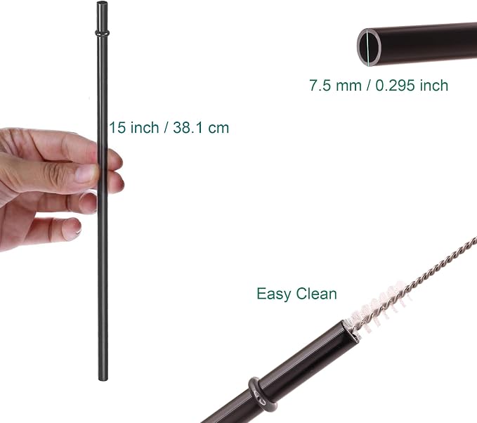 Dakoufish 15 inch Black Hard Plastic Straw Long Replacement Reusable Straws - Image 2