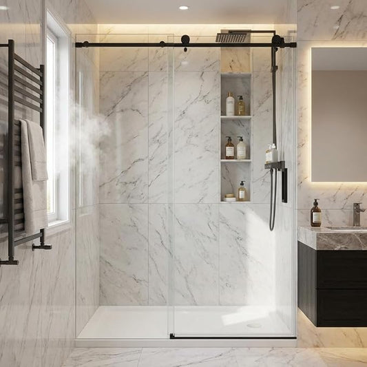 Sliding Shower Door, 44-48" W x 72" H Aluminum Alloy Frame, Adjustable Double by IDEALHOUSE