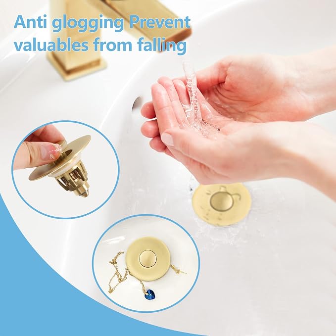 Gold Bathroom Sink Stopper – Pop Up Drain Stopper & Strainer, 2-in-1 Universal - Image 6
